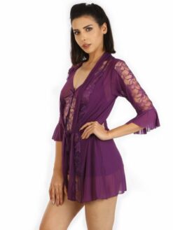 Purple Babydoll with Flare Sleeved Robe - Image 3