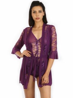 Purple Babydoll with Flare Sleeved Robe