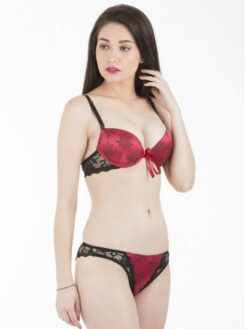 Shyle Red Black Satin Lace Lingerie Set - Image 3