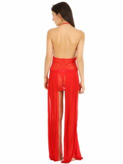 Shyle Hot Red Halter Neck Babydoll With Pleats - Image 3