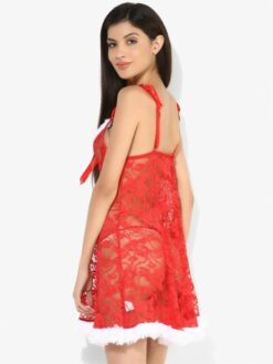 Alternative view of Red Lace with Fur Attached Sexy Babydoll