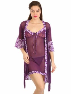 Violet Mesh Babydoll Robe Set