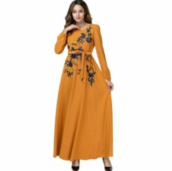 Alternative view of Flowers embroidery Robe Turkish Fashion Abaya Dark Yellow