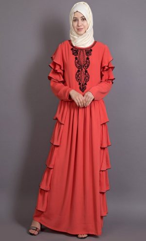 frill abaya design | party wear abayas | embroidered abaya