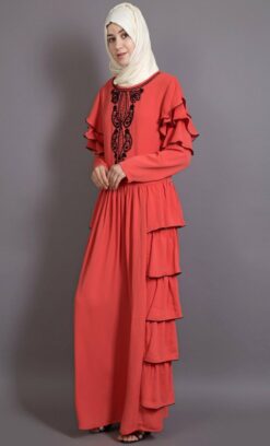 Alternative view of Embroidered frill party Abaya dress