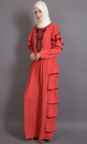 Alternative view of Embroidered frill party Abaya dress