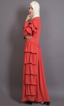 Embroidered frill party Abaya dress - Image 3