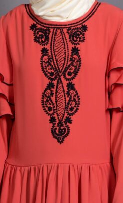Embroidered frill party Abaya dress - Image 4