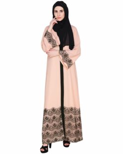 Pink And Black Laced Abaya - Image 3