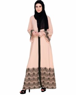 Pink And Black Laced Abaya - Image 4