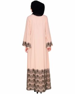 Pink And Black Laced Abaya - Image 5