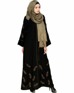 Feather Embroidered Dubai Style Black Abaya - Image 4