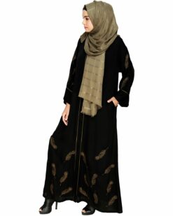 Feather Embroidered Dubai Style Black Abaya - Image 5
