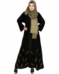 Feather Embroidered Dubai Style Black Abaya - Image 6