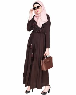 Alternative view of Sylvan Pleated Dubai Style Brown Abaya