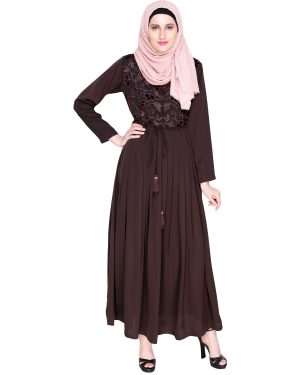 embroidered abaya designs | dark brown abaya | brown abaya with hijab