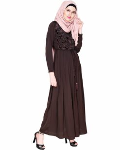 Sylvan Pleated Dubai Style Brown Abaya - Image 3