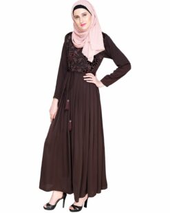 Sylvan Pleated Dubai Style Brown Abaya - Image 4