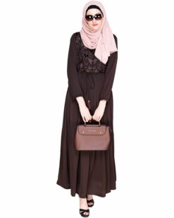 Sylvan Pleated Dubai Style Brown Abaya - Image 5