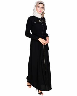 Alternative view of Metallic Sheen Front Zipper Black Abaya