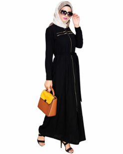 Metallic Sheen Front Zipper Black Abaya - Image 4