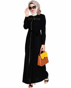 Metallic Sheen Front Zipper Black Abaya - Image 5