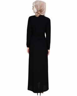 Metallic Sheen Front Zipper Black Abaya - Image 7