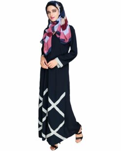 Criss Cross Detailing Blue Abaya - Image 4