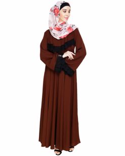 Flouncy Laced Brown Abaya - Image 5