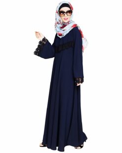 Flouncy Laced Blue Abaya - Image 4