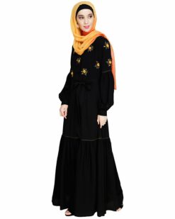 Dreamy Floral Embroiderd Black Abaya - Image 3