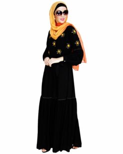 Dreamy Floral Embroiderd Black Abaya - Image 4