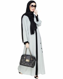 Alternative view of Contrast Embroidered Sage Green Dubai Style Abaya