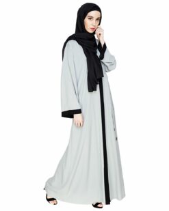 Contrast Embroidered Sage Green Dubai Style Abaya - Image 4