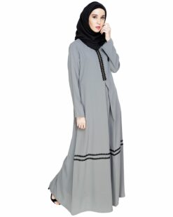 Graceful Lacy Grey Abaya - Image 3