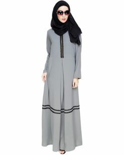 Graceful Lacy Grey Abaya - Image 5