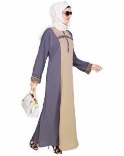 Panelled Dubai Style Grey Abaya - Image 3