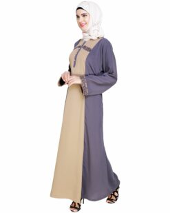 Panelled Dubai Style Grey Abaya - Image 4