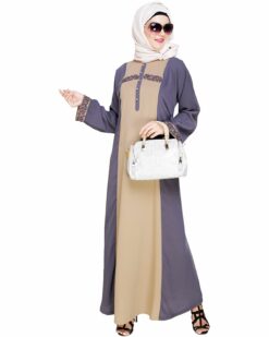 Panelled Dubai Style Grey Abaya - Image 5