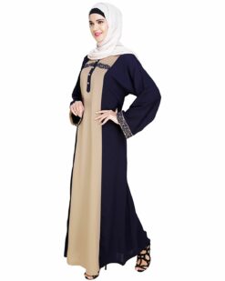 Panelled Dubai Style Dark Blue Abaya - Image 3