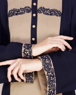 Panelled Dubai Style Dark Blue Abaya - Image 7