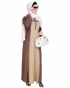 Panelled Dubai Style Mud Brown Abaya - Image 3