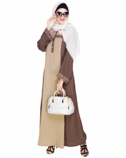 Panelled Dubai Style Mud Brown Abaya - Image 4