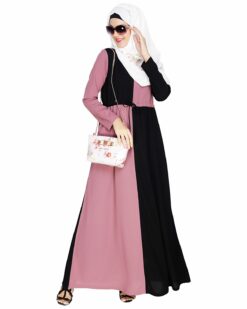 Alternative view of Colour Blocked Onion Pink Abaya