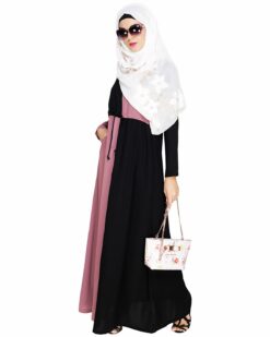 Colour Blocked Onion Pink Abaya - Image 5