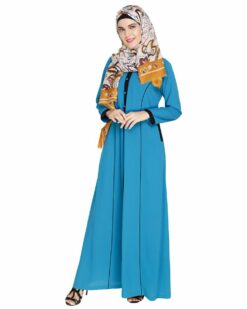 Teal Blue Panelled Abaya - Image 4