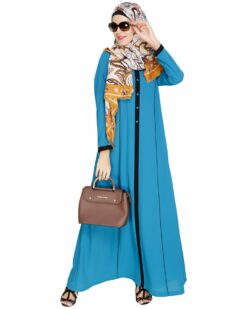 Teal Blue Panelled Abaya - Image 3