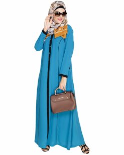 Teal Blue Panelled Abaya - Image 5