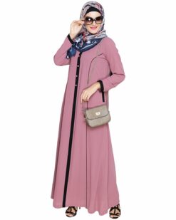 Onion Pink Panelled Abaya - Image 5