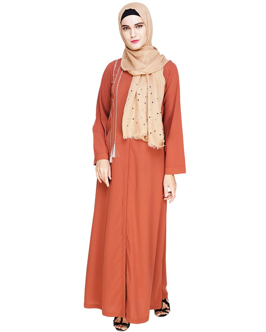 Brick Red Abaya | new abaya design | embroidered abaya